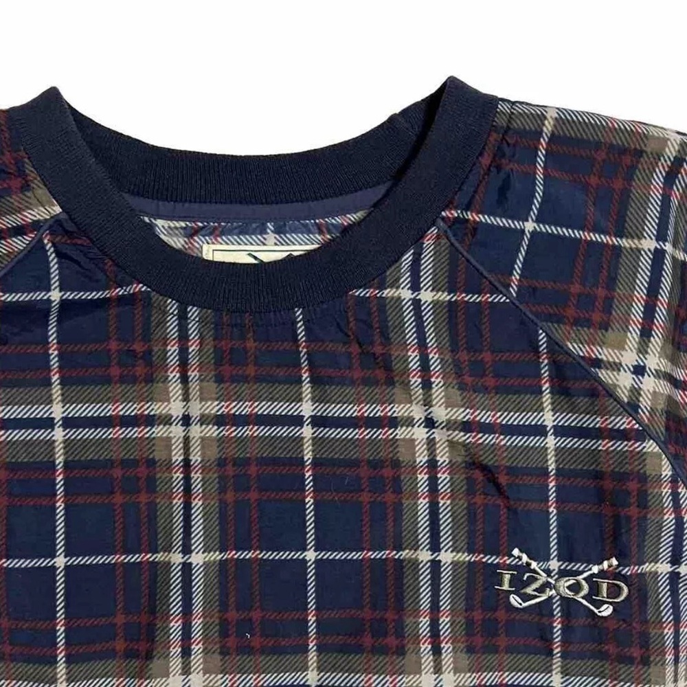 Vintage Izod Golf Pullover Windbreaker Mens L Plaid Long Sleeve Crew Neck E-16